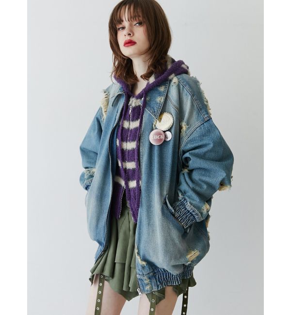 jouetie「シャギーボーダーダブルZIPフーディー」|カーディガン|