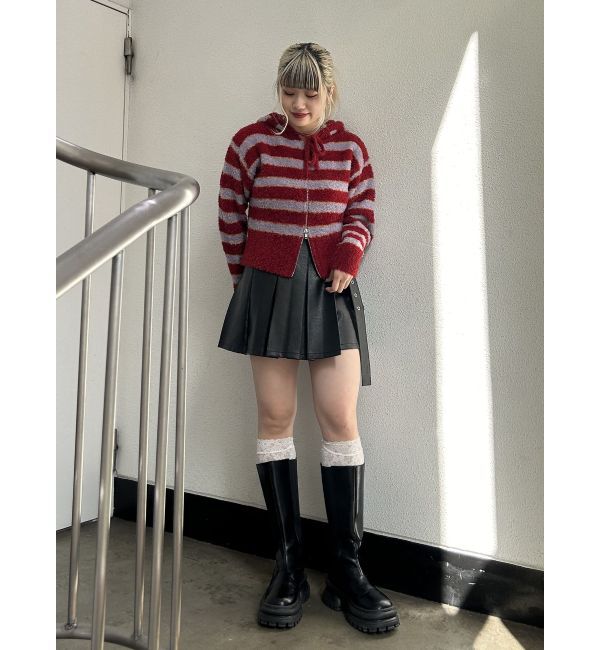 jouetie「シャギーボーダーダブルZIPフーディー」|カーディガン|