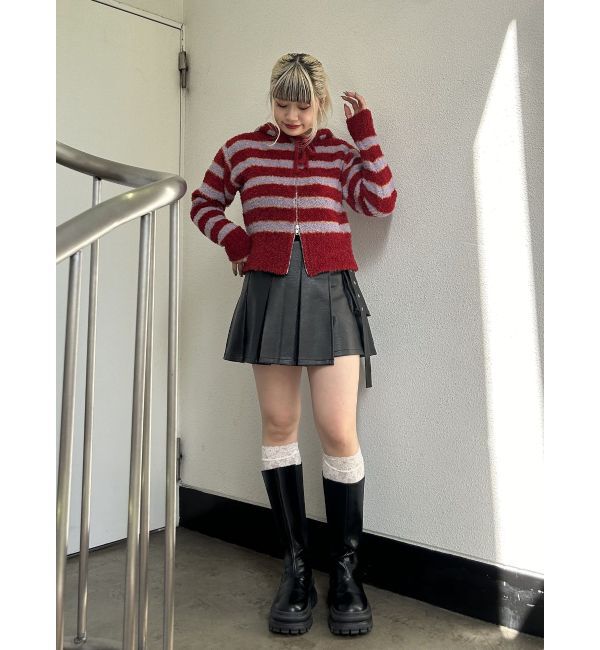 jouetie「シャギーボーダーダブルZIPフーディー」|カーディガン|