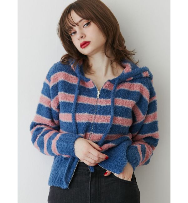 jouetie「シャギーボーダーダブルZIPフーディー」|カーディガン|