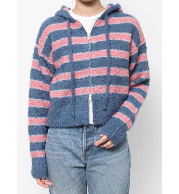 jouetie「シャギーボーダーダブルZIPフーディー」|カーディガン|