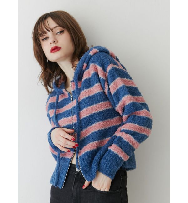 jouetie「シャギーボーダーダブルZIPフーディー」|カーディガン|