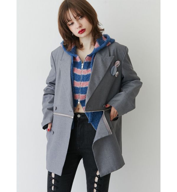 jouetie「シャギーボーダーダブルZIPフーディー」|カーディガン|