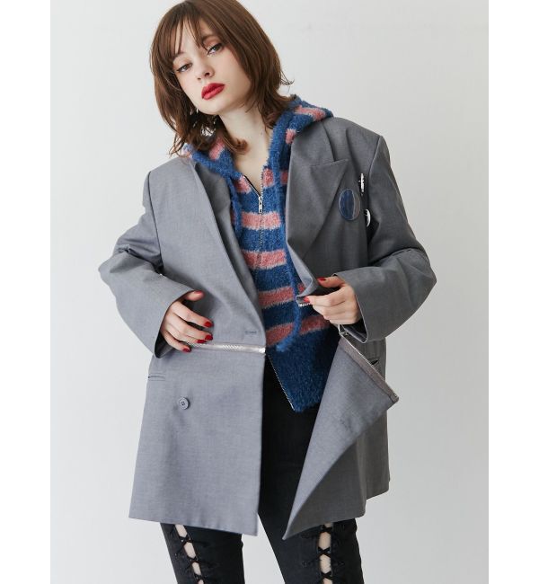 jouetie「シャギーボーダーダブルZIPフーディー」|カーディガン|