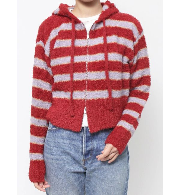 jouetie「シャギーボーダーダブルZIPフーディー」|カーディガン|