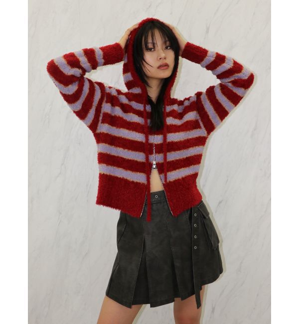 jouetie「シャギーボーダーダブルZIPフーディー」|カーディガン|