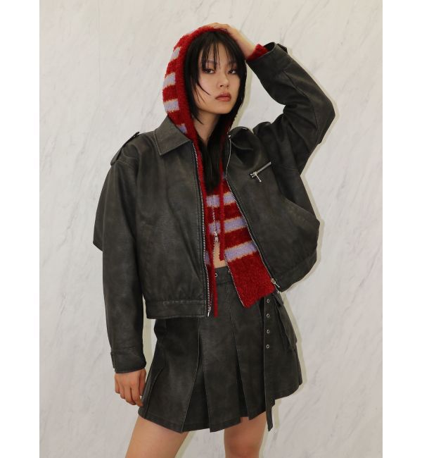 jouetie「シャギーボーダーダブルZIPフーディー」|カーディガン|