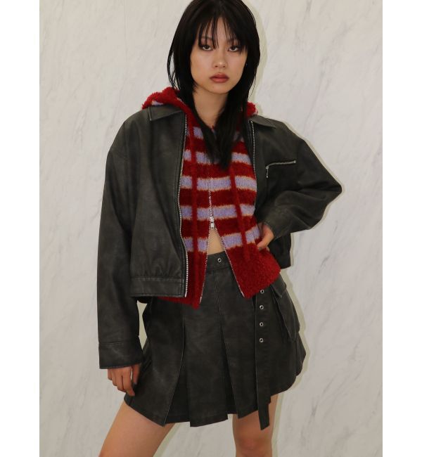 jouetie「シャギーボーダーダブルZIPフーディー」|カーディガン|