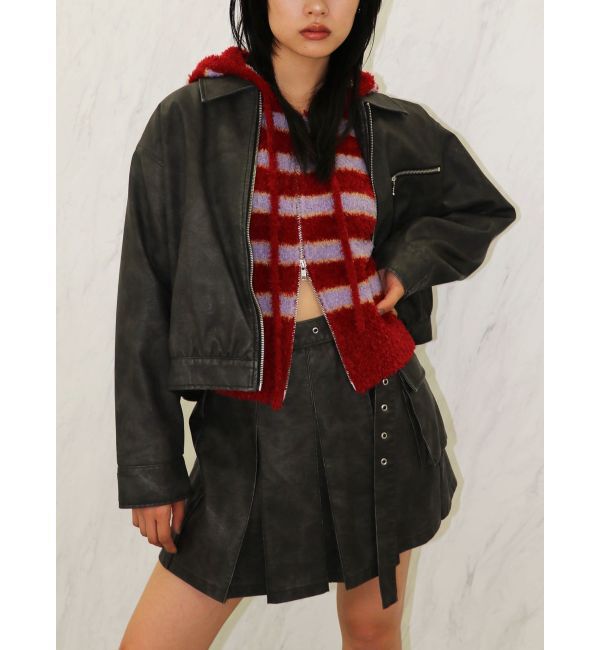 jouetie「シャギーボーダーダブルZIPフーディー」|カーディガン|