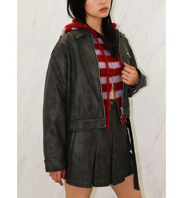 jouetie「シャギーボーダーダブルZIPフーディー」|カーディガン|