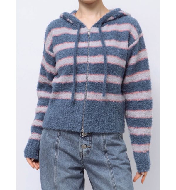 jouetie「シャギーボーダーダブルZIPフーディー」|カーディガン|