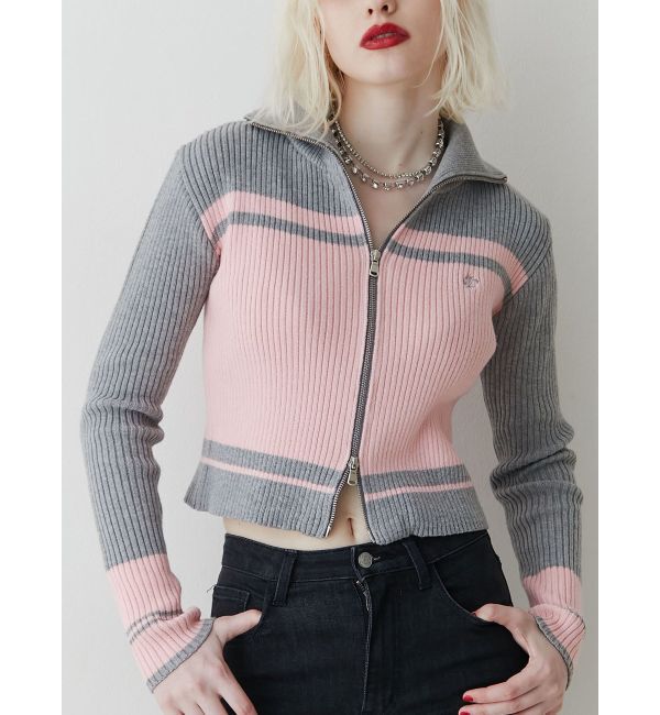 jouetie「ラインハイネックジップカーデ」|カーディガン|