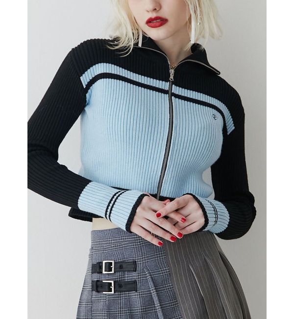 jouetie「ラインハイネックジップカーデ」|カーディガン|