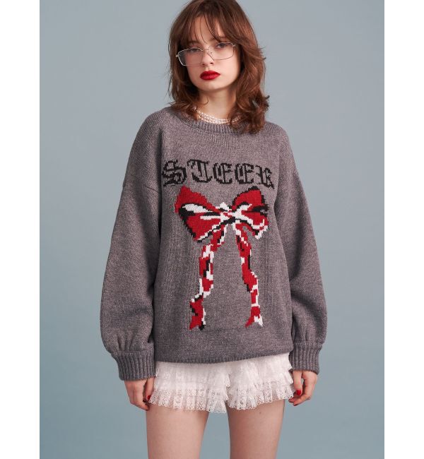 jouetie「リボンジャガードルーズニット」|ニット・セーター|グレー