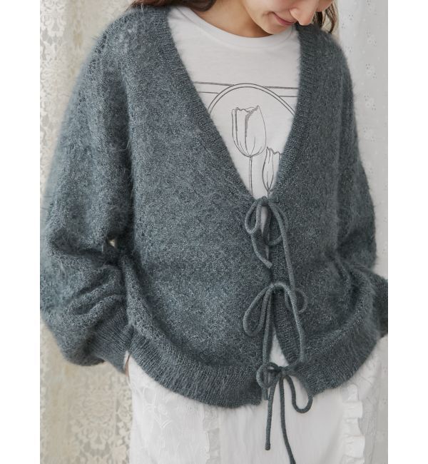 merry jenny「Vネックおはなシアーカーディガン」|カーディガン|グリーン