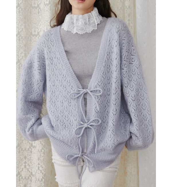 merry jenny「Vネックおはなシアーカーディガン」|カーディガン|アイスブルー