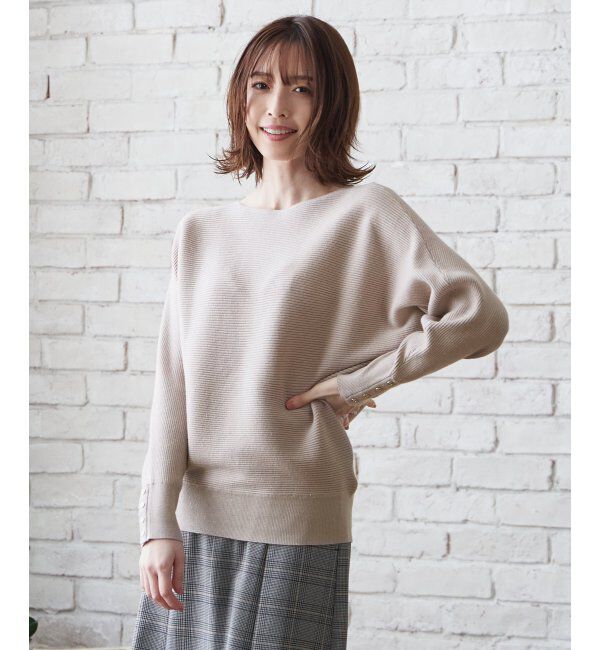 IKKA LOUNGE「横リブドルマンラメニットプルオーバー」|プルオーバー|ベージュ