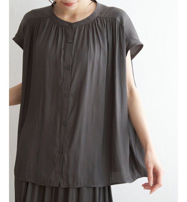 ikka「【セットアップ対応】カッセンギャザーフレンチ袖シャツ」|シャツ・ブラウス|