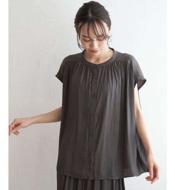 ikka「【セットアップ対応】カッセンギャザーフレンチ袖シャツ」|シャツ・ブラウス|