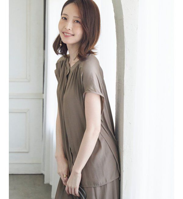 ikka「【セットアップ対応】カッセンギャザーフレンチ袖シャツ」|シャツ・ブラウス|