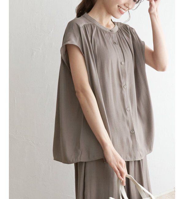 ikka「【セットアップ対応】カッセンギャザーフレンチ袖シャツ」|シャツ・ブラウス|