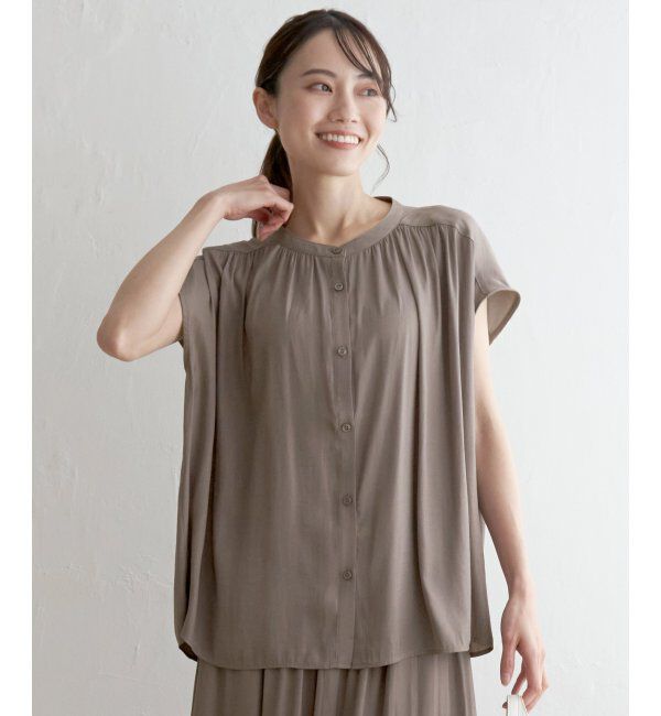 ikka「【セットアップ対応】カッセンギャザーフレンチ袖シャツ」|シャツ・ブラウス|