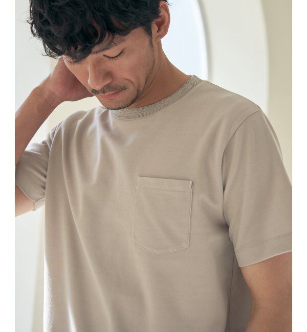 ikka「ライトダンボールジャカード襟ダブルフェイスTシャツ」|Tシャツ・カットソー|