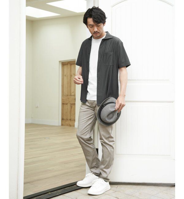 ikka「ライトダンボールジャカード襟ダブルフェイスTシャツ」|Tシャツ・カットソー|