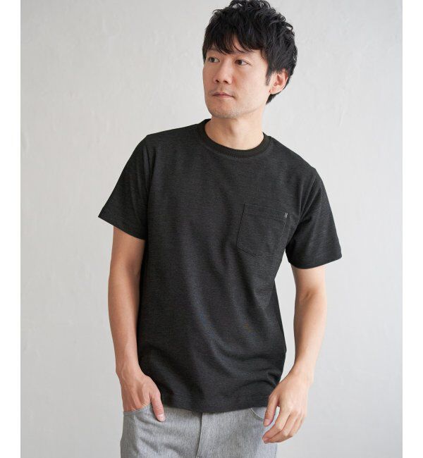 ikka「ライトダンボールジャカード襟ダブルフェイスTシャツ」|Tシャツ・カットソー|ブラック