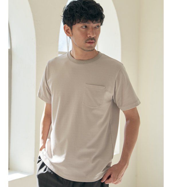 ikka「ライトダンボールジャカード襟ダブルフェイスTシャツ」|Tシャツ・カットソー|ベージュ