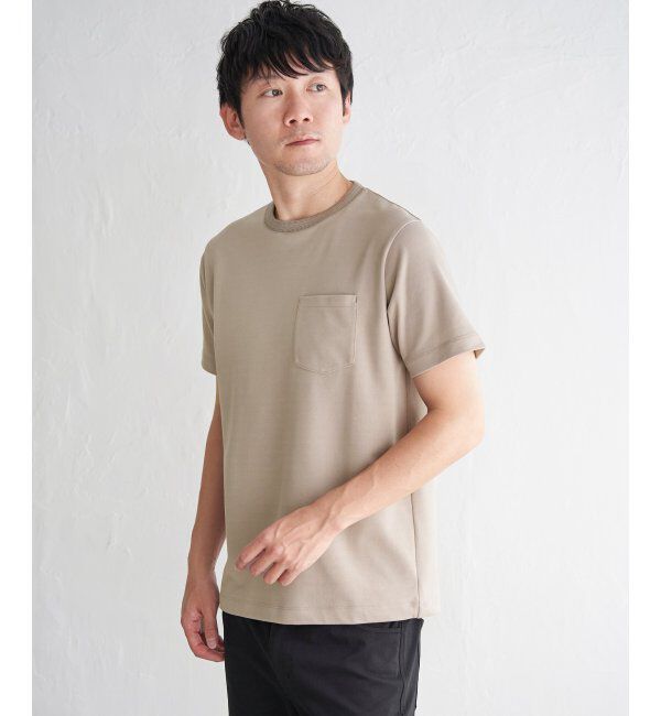 ikka「ライトダンボールジャカード襟ダブルフェイスTシャツ」|Tシャツ・カットソー|