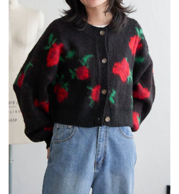 VENCE share style「レトロ花柄ジャガードカーディガン」|カーディガン|