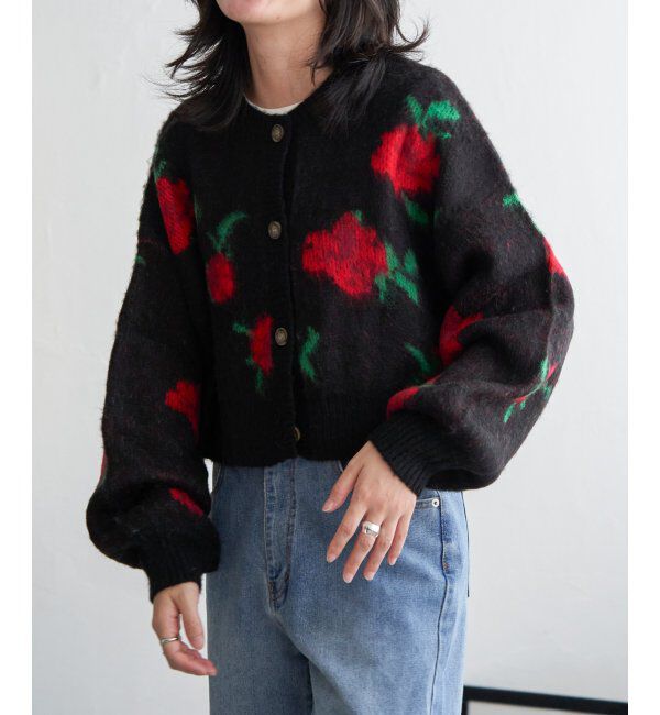 VENCE share style「レトロ花柄ジャガードカーディガン」|カーディガン|