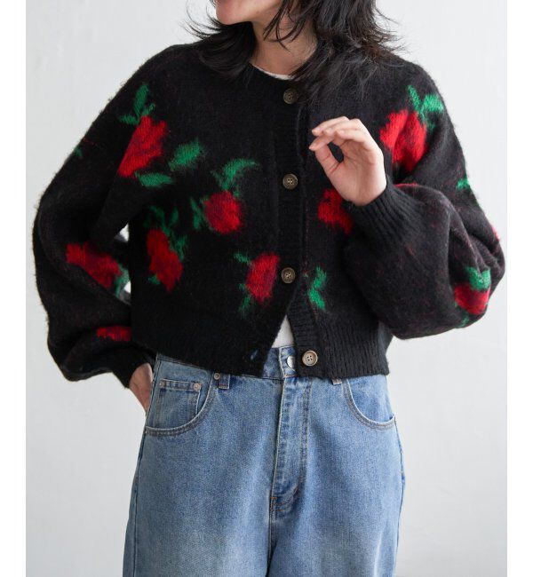 VENCE share style「レトロ花柄ジャガードカーディガン」|カーディガン|