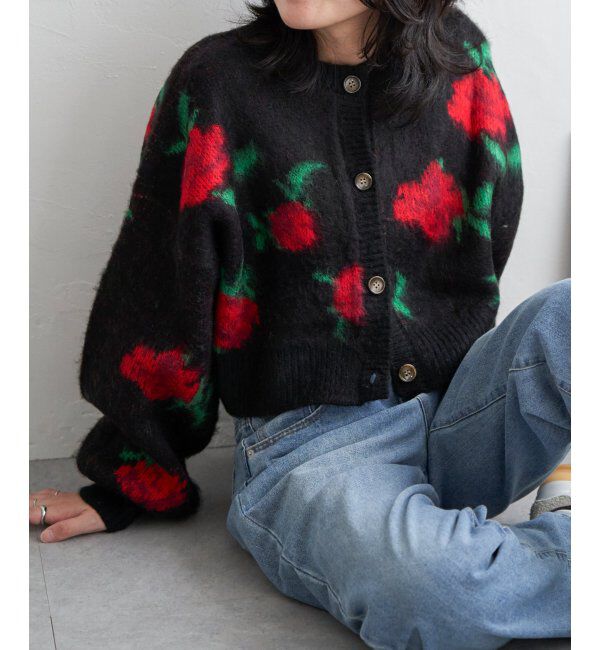 VENCE share style「レトロ花柄ジャガードカーディガン」|カーディガン|