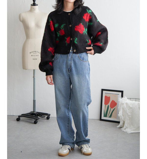 VENCE share style「レトロ花柄ジャガードカーディガン」|カーディガン|