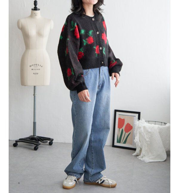 VENCE share style「レトロ花柄ジャガードカーディガン」|カーディガン|