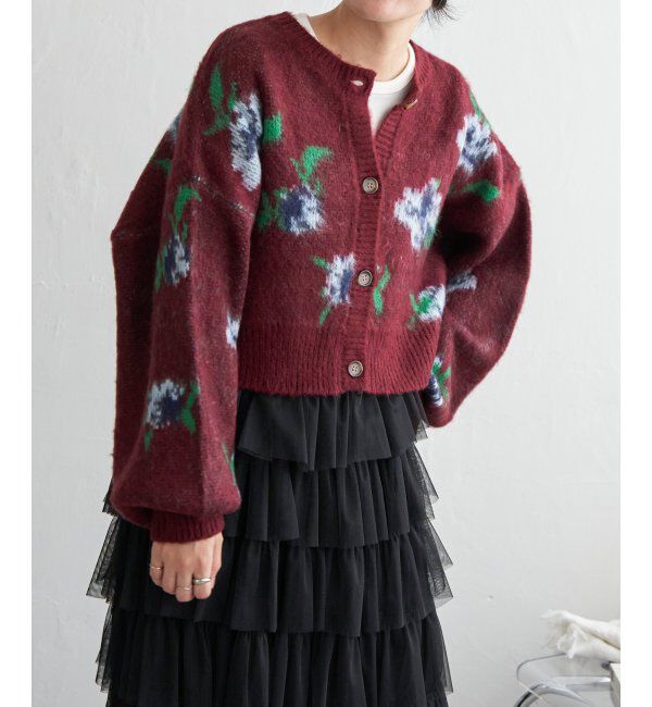 VENCE share style「レトロ花柄ジャガードカーディガン」|カーディガン|