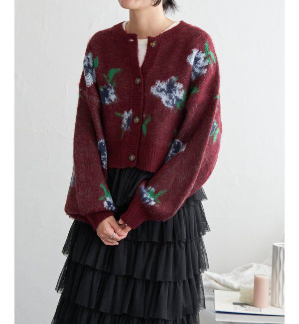 VENCE share style「レトロ花柄ジャガードカーディガン」|カーディガン|