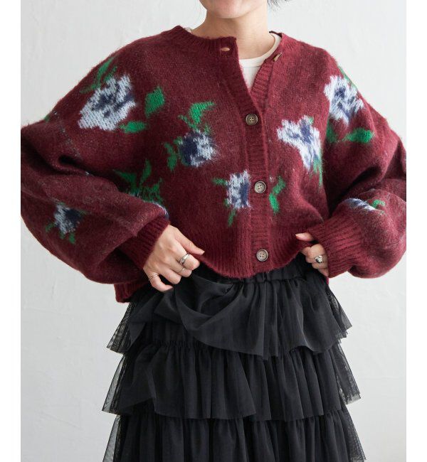 VENCE share style「レトロ花柄ジャガードカーディガン」|カーディガン|