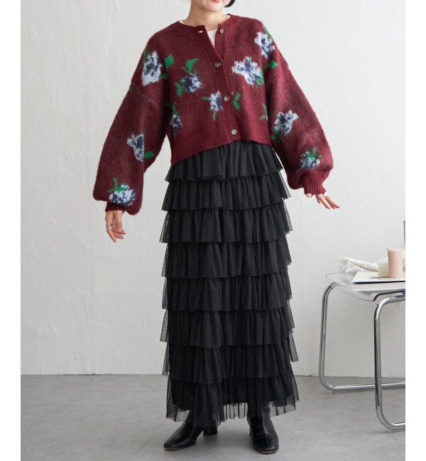 VENCE share style「レトロ花柄ジャガードカーディガン」|カーディガン|