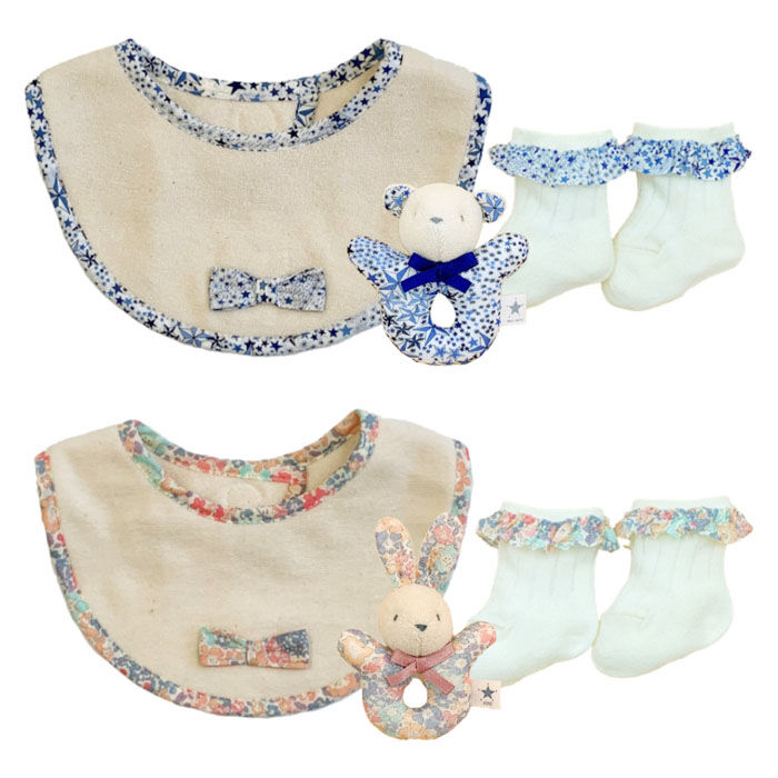 BACKYARD FAMILY「育児工房 ギフトセット 3点 ベビー 通販 日本製 スタイ ソックス ラトル セット プレゼント」|その他ベビー用品|