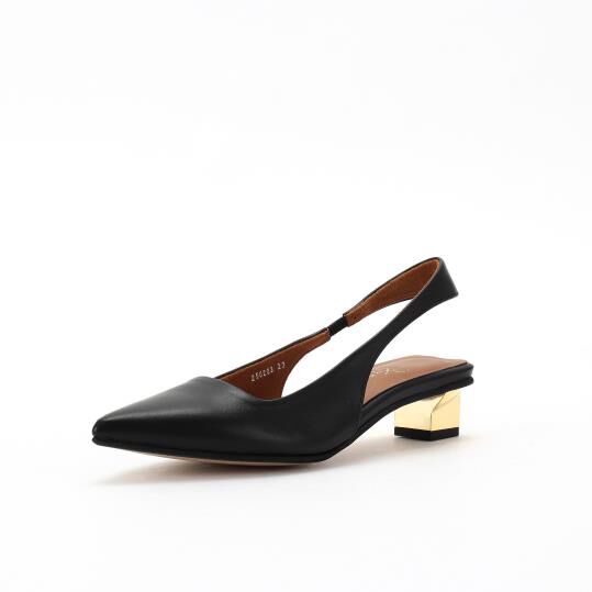 銀座かねまつ「NB250203SHPBLK 【本革】メタリックヒールスリングバックパンプス」|パンプス|ブラック