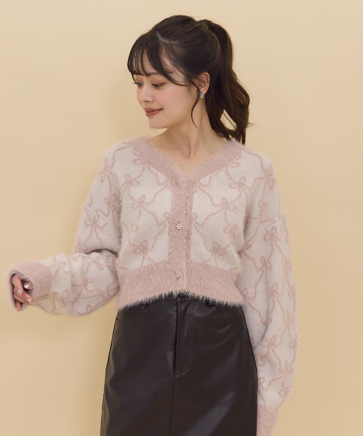 REDYAZEL「リボンジャガードカーディガン」|カーディガン|