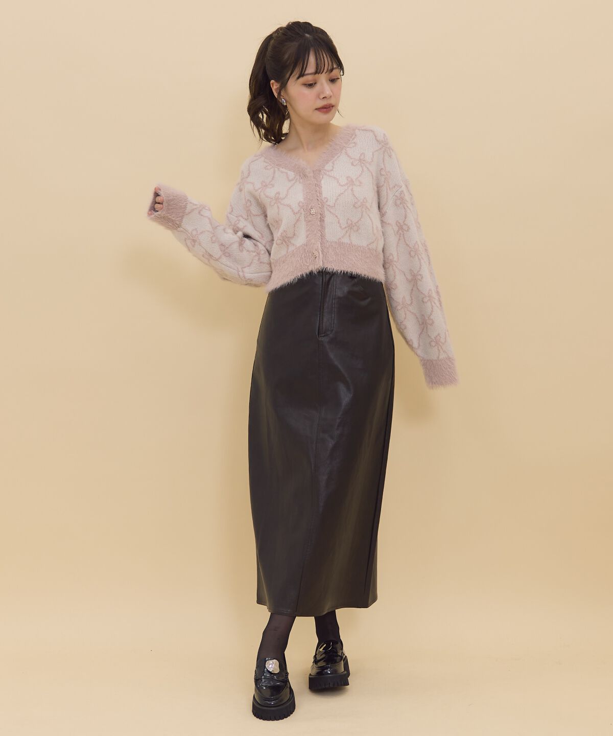 REDYAZEL「リボンジャガードカーディガン」|カーディガン|