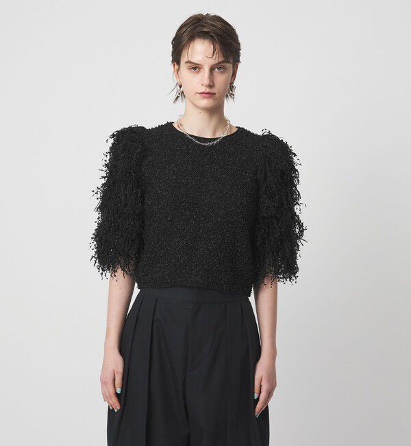 ASTRAET「＜ASTRAET＞ フリンジスリーブ クルーネックニット」|ニット・セーター|