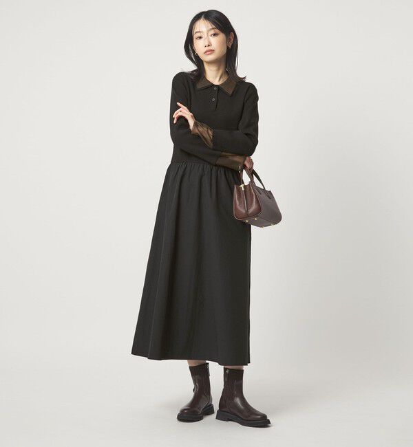 UNITED ARROWS green label relaxing「ポロニット ドッキング ワンピース」|ワンピース|BLACK