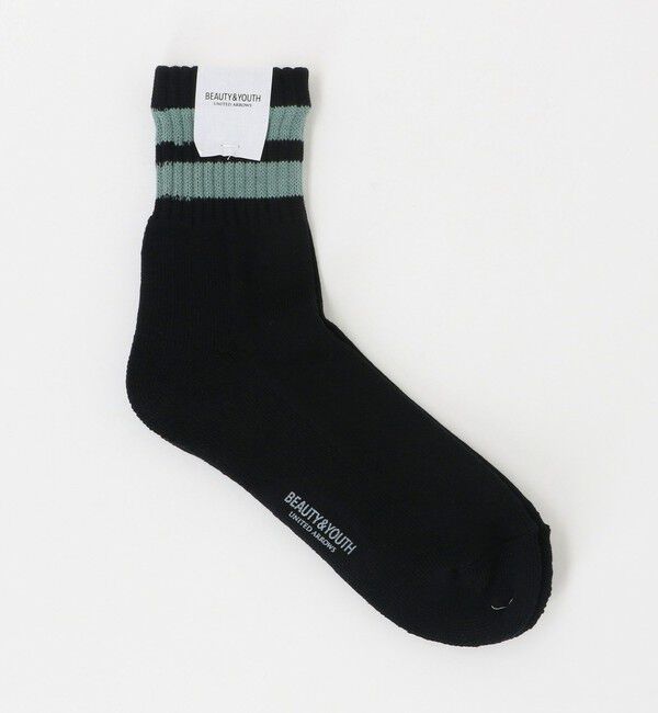BEAUTY&YOUTH UNITED ARROWS「ツーライン ソフト パイル クウォーター ソックス」|ソックス|BLACK