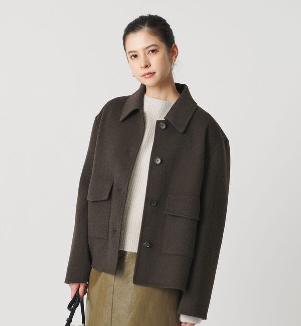 UNITED ARROWS リバー ノーカラー ショートコート チャコール UNITED ARROWS リバー ノーカラー ショートコート チャコール
