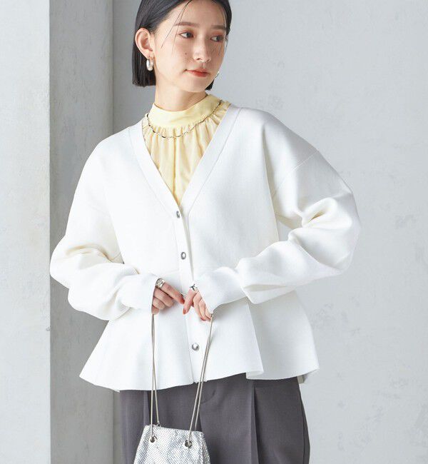 SHIPS for women「* 〈手洗い可能〉ラメ ペプラム バナナ スリーブ カーディガン 24SS ◇」|カーディガン|オフホワイト